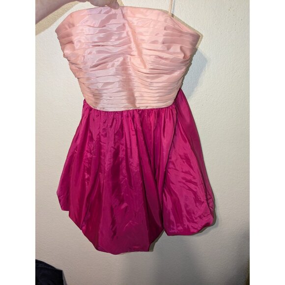 Liv Foster Women's 12 Pink Magenta Strapless Ruched Bubble Hem Dress - Picture 10 of 14